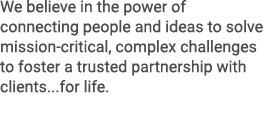 We believe in the power of connecting people and ideas to solve mission critical, complex challenges to foster a trus...