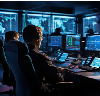 cyber intelligence officers in an elite security room, exploring the dark web